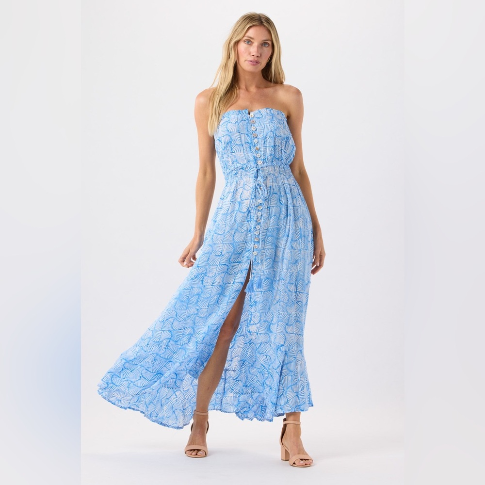 Women’s Tiare Hawaii Blue High Low Beach Pool Cover Up Dress - OS